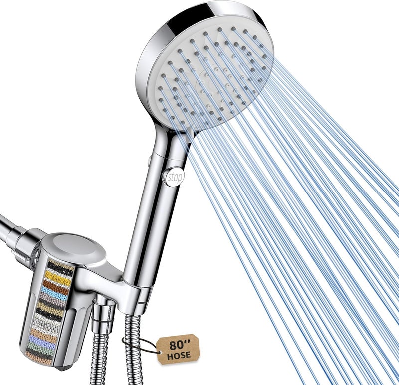 FASDUNT Shower Head with Handheld, Filtered Shower Head with 80" Extra Long Hose, 20-Stage Filter for Softening Hard Water to Improve Hair and Skin Problems - Image 1
